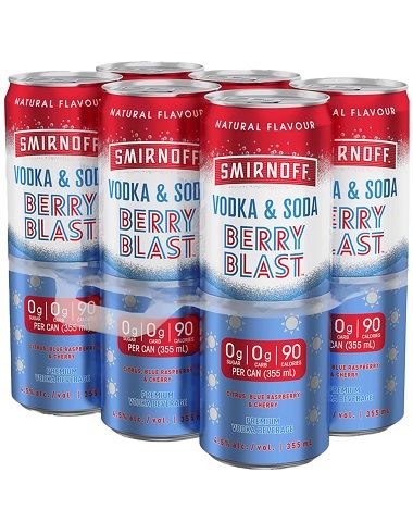 smirnoff vodka soda berry blast 355 ml - 6 cans airdrie liquor delivery